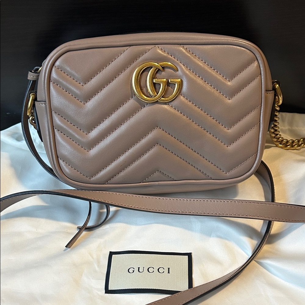 Gucci Taupe Crossbody Bag with Gold Accents